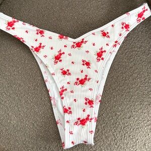 Hollister White and Pink Floral Bikini Bottom